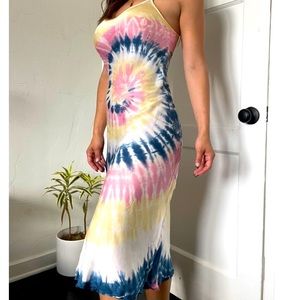 Nation tie dye satin slip dress